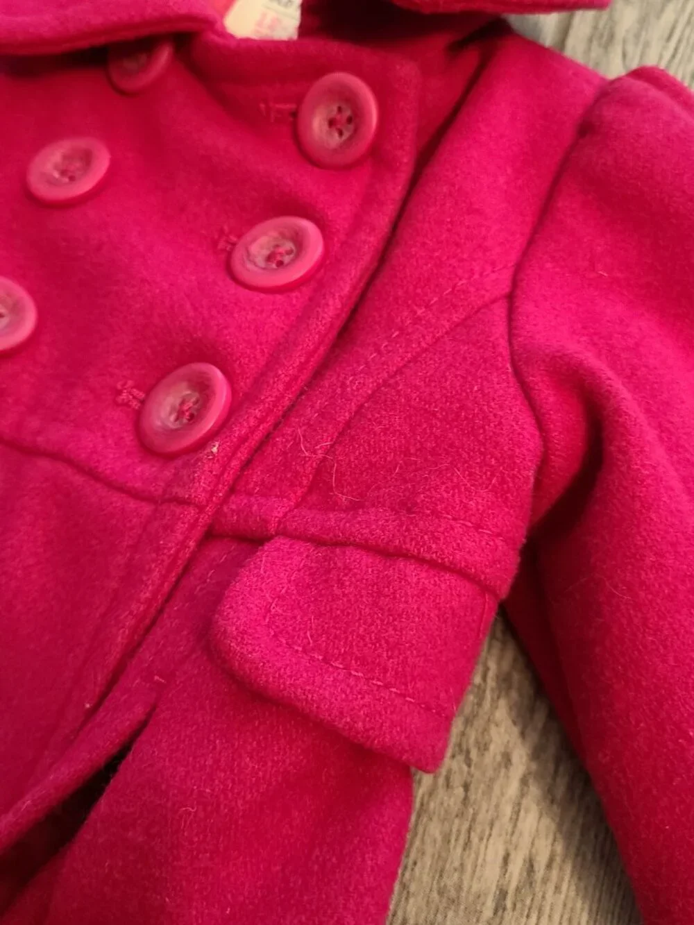 Old Navy Wool Blend Double Breasted Peacoat Fuchsia Pink Baby Girl Size 12-18M